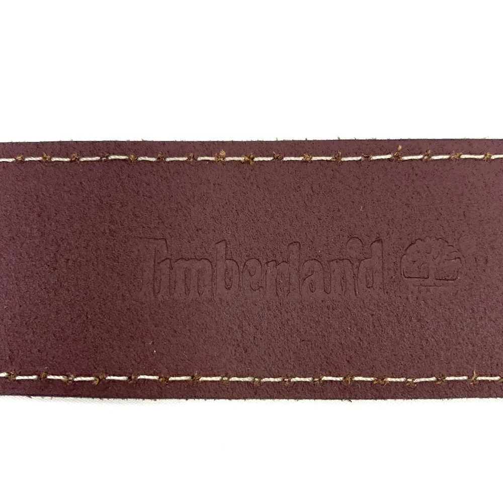 Timberland Men's Leather Belt Brown Topstitching Silver Hardware Size 32